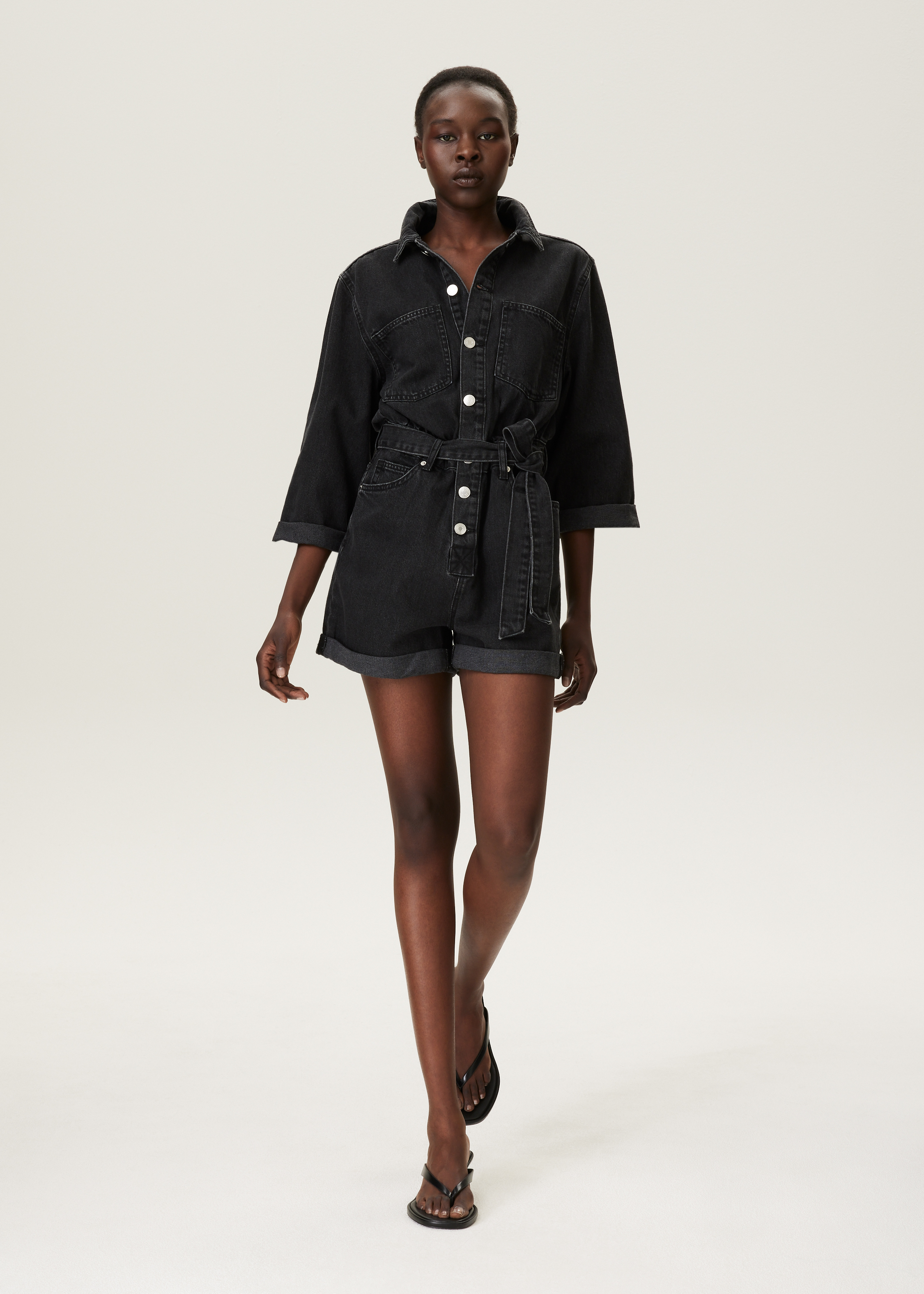 Denim playsuit met ceintuur zwart Costes